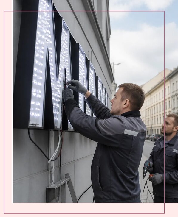 Изготовление и монтаж светодиодных LED вывесок в Мысках